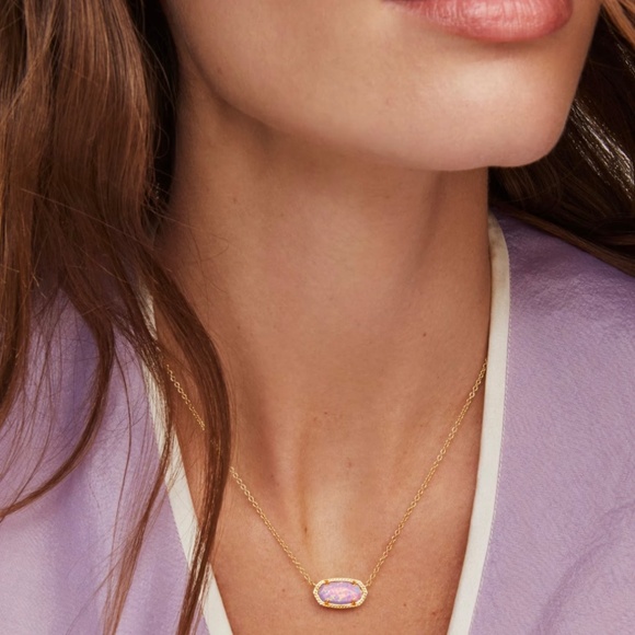 Kendra Scott Elisa Gold Short Pendant Necklace in Lilac Lab Grown Opal - Picture 2 of 8